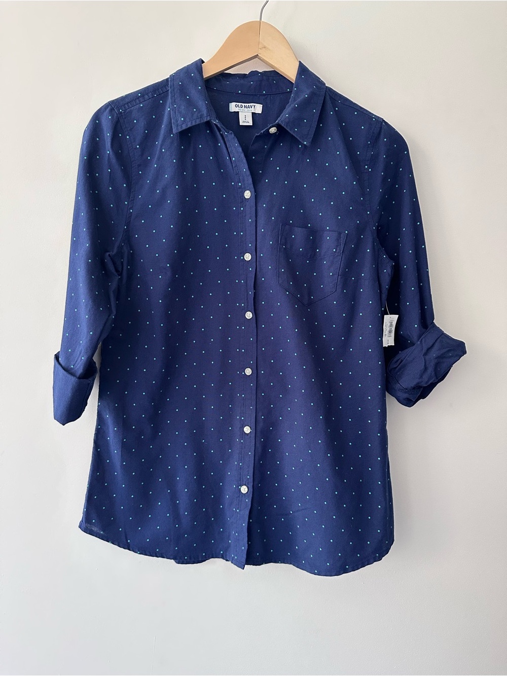 NWT | S | Old Navy | Navy Blue Shirt with Teal Dot Print